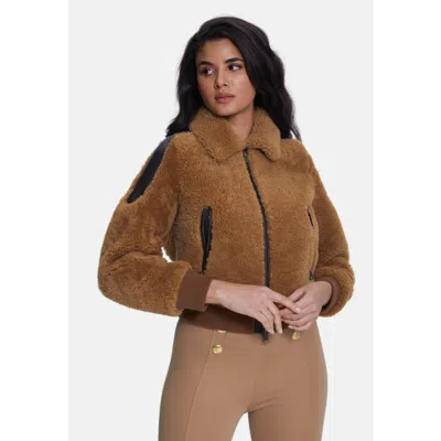 Furniq Uk Selina Sheepskin Teddy Jacket In Brown