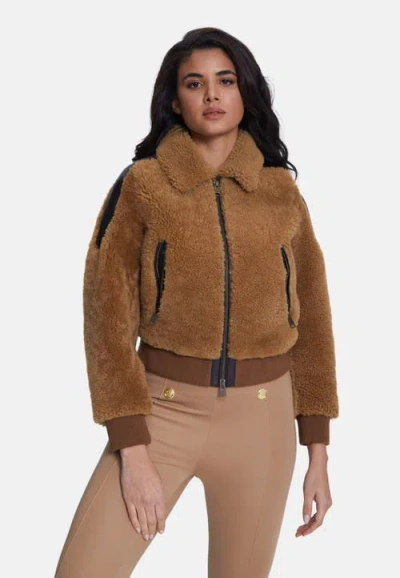 Furniq Uk Selina Sheepskin Teddy Jacket In Brown