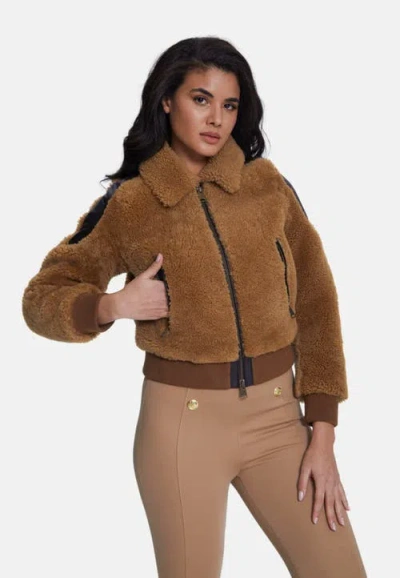 Furniq Uk Selina Sheepskin Teddy Jacket In Brown