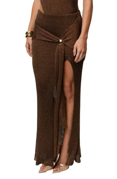 Jluxlabel Hazel Metallic Knit Maxi Skirt In Brown