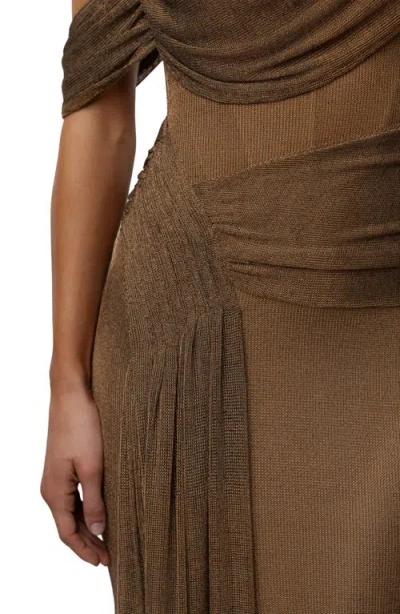 Jluxlabel Drape Metallic One-shoulder Gown In Brown