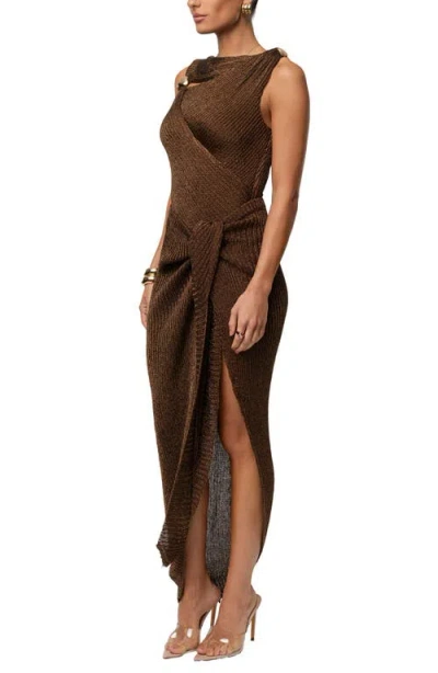 Jluxlabel Hazel Metallic Knit Maxi Skirt In Brown