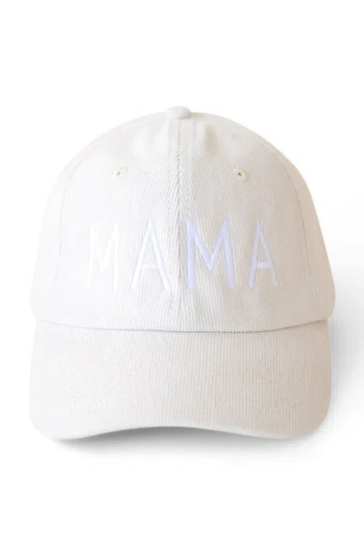 Sunshine Studios Mama Embroidered Corduroy Baseball Hat In White