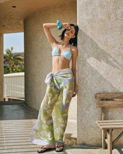 Lost Pattern Nyc "coco Dream" Beach Sarong Wrap In Green