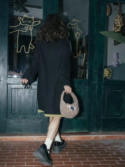 Lost Pattern Nyc "pan Pan" Half Moon Shearling Bag In Brown