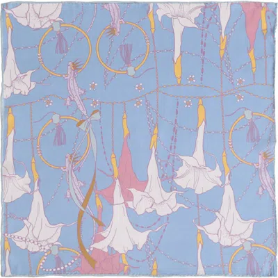 Lost Pattern Nyc "datura" Silk Pocket Square In Blue