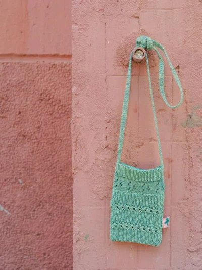 Lost Pattern Nyc "cactus" Crochet Crossbody Phone Bag In Green