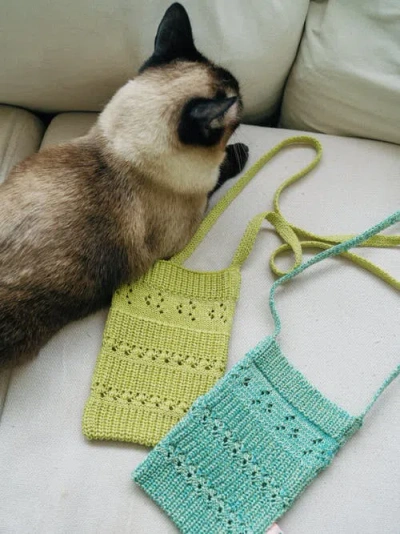 Lost Pattern Nyc "cactus" Crochet Crossbody Phone Bag In Green