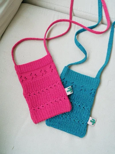 Lost Pattern Nyc "cactus" Crochet Crossbody Phone Bag In Pink
