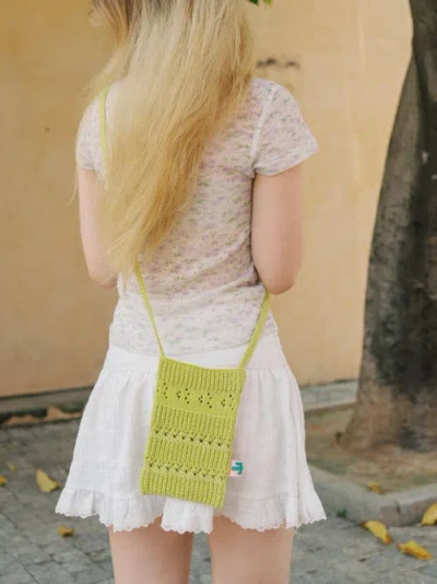 Lost Pattern Nyc "cactus" Crochet Crossbody Phone Bag In Green