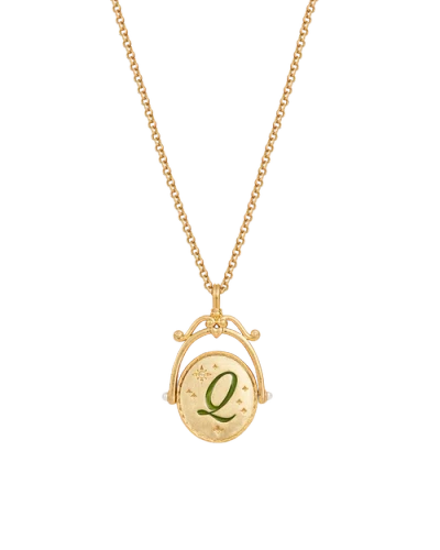 Fable England Q Initial Queen Annes Lace Gold Spinner Chain Necklace In Gold