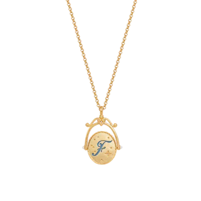 Fable England F Initial Forget-me-not Gold Spinner Chain Necklace In Gold