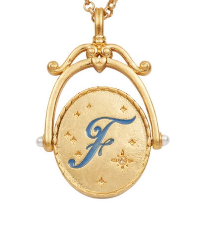 Fable England F Initial Forget-me-not Gold Spinner Chain Necklace In Gold