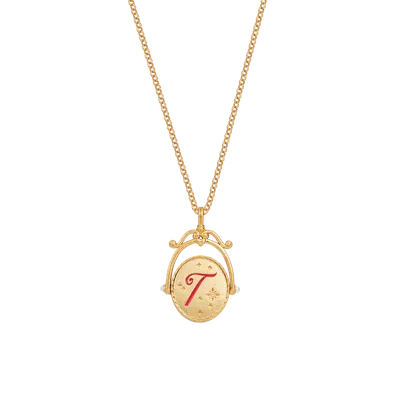 Fable England T Initial Tulip Gold Spinner Chain Necklace In Gold