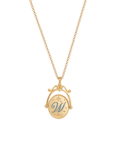 Fable England W Initial Water Lily Gold Spinner Chain Necklace In Gold