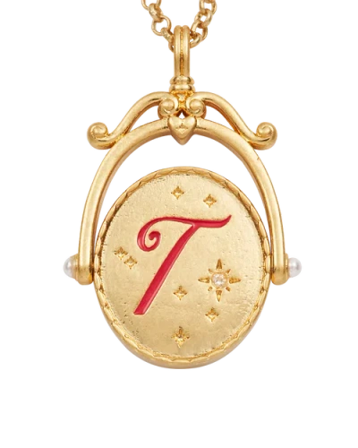 Fable England T Initial Tulip Gold Spinner Chain Necklace In Gold