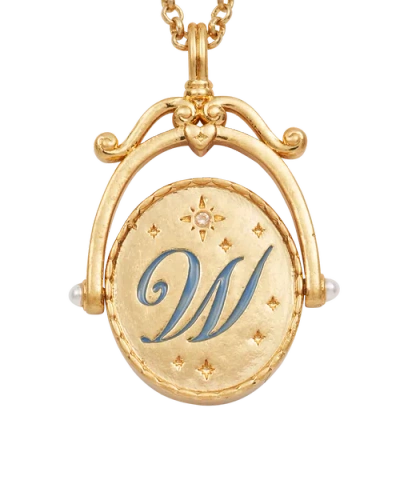 Fable England W Initial Water Lily Gold Spinner Chain Necklace In Gold