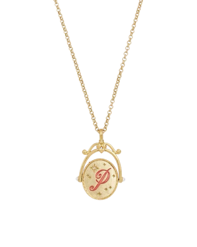 Fable England P Initial Peony Gold Spinner Chain Necklace In Gold