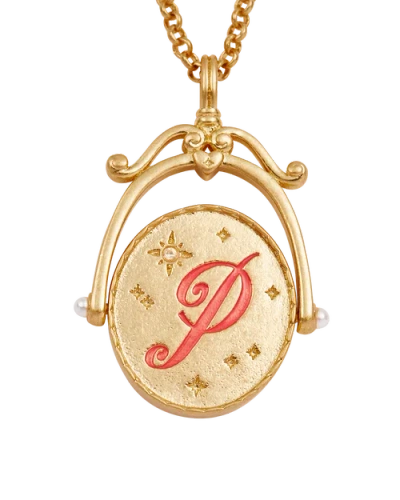 Fable England P Initial Peony Gold Spinner Chain Necklace In Gold
