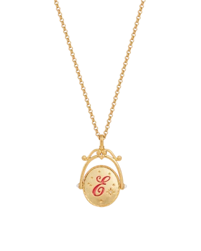 Fable England E Initial Echinacea Gold Spinner Chain Necklace In Gold