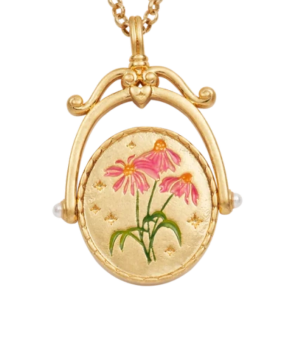 Fable England E Initial Echinacea Gold Spinner Chain Necklace In Gold