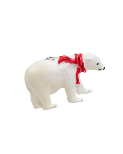 Fable England Cosy Polar Bear Enamel Brooch In Silver