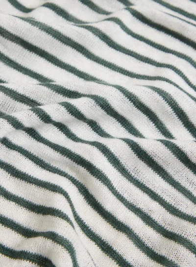 Majestic Filatures Linen Knit Stripe Elbow Sleeve Crewneck In Green