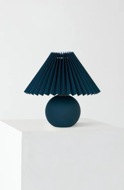 Brightech Serena 10" Ceramic Led Table Lamp With Retro Globe Base And Fabric Pleated Shade In Blue