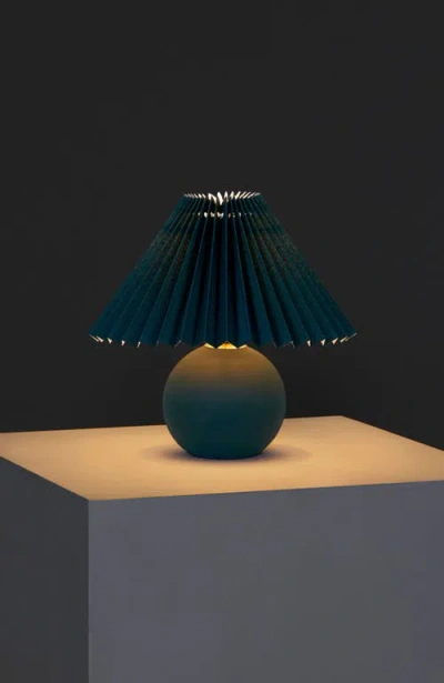 Brightech Serena 10" Ceramic Led Table Lamp With Retro Globe Base And Fabric Pleated Shade In Blue