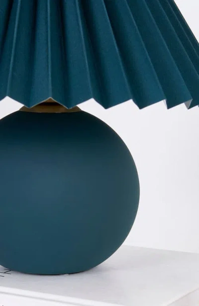 Brightech Serena 10" Ceramic Led Table Lamp With Retro Globe Base And Fabric Pleated Shade In Blue