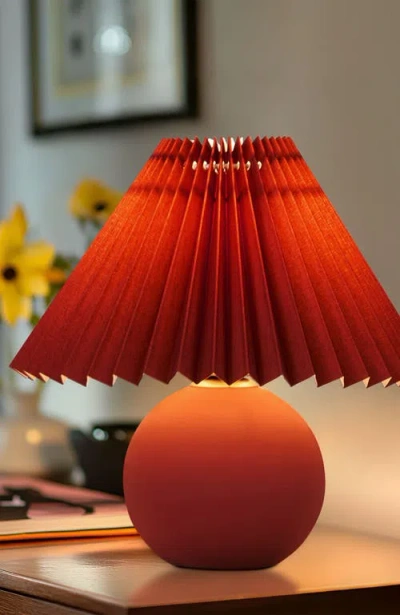 Brightech Serena 10" Ceramic Led Table Lamp With Retro Globe Base And Fabric Pleated Shade In Red