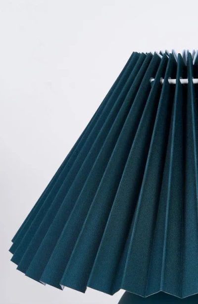 Brightech Serena 10" Ceramic Led Table Lamp With Retro Globe Base And Fabric Pleated Shade In Blue