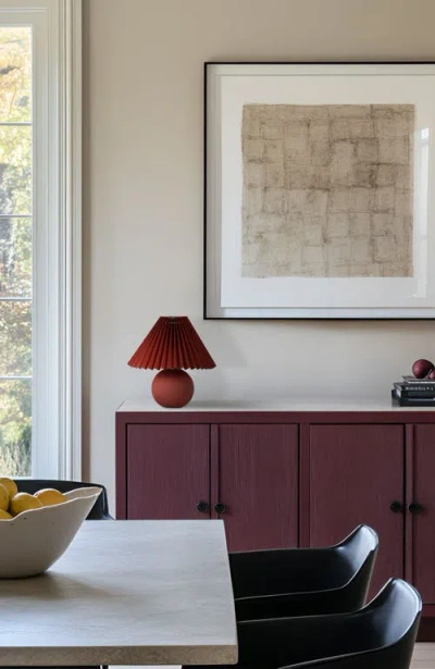 Brightech Serena 10" Ceramic Led Table Lamp With Retro Globe Base And Fabric Pleated Shade In Red