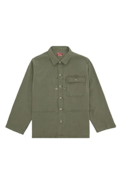 Fortela Newfrog Japan Herringbone Cotton Overshirt In Green