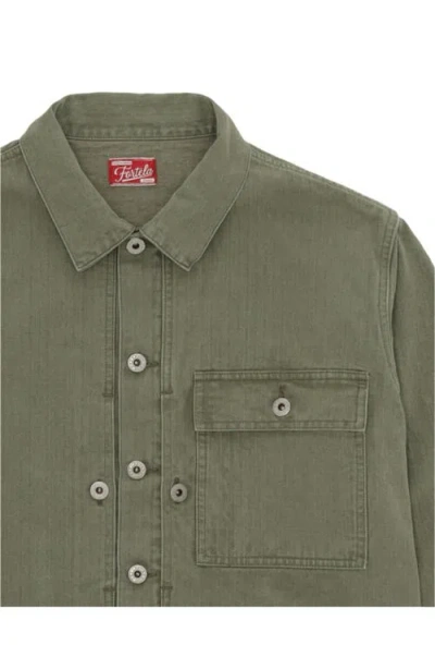Fortela Newfrog Japan Herringbone Cotton Overshirt In Green