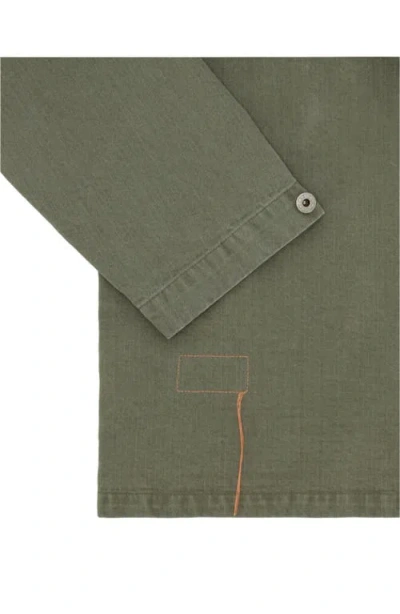 Fortela Newfrog Japan Herringbone Cotton Overshirt In Green