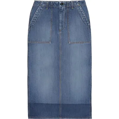 Fortela Jia Custom Wash Denim Fatigue Skirt In Blue
