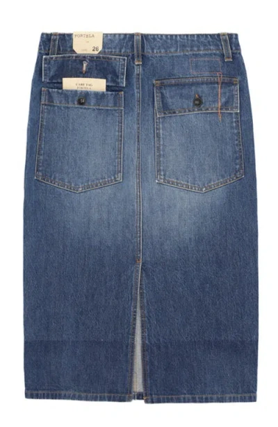 Fortela Jia Custom Wash Denim Fatigue Skirt In Blue