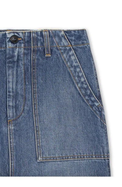Fortela Jia Custom Wash Denim Fatigue Skirt In Blue