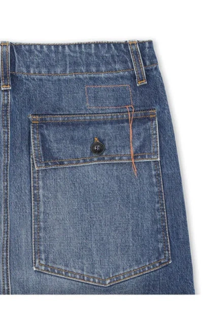 Fortela Jia Custom Wash Denim Fatigue Skirt In Blue