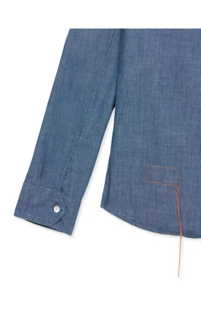 Fortela Amleto Denim Shirt With Patch Pockets In Blue