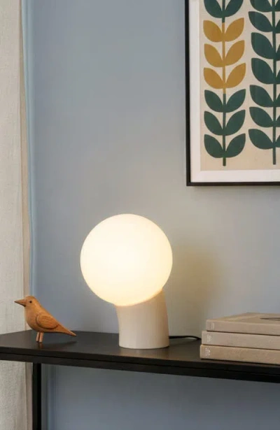 Brightech Vino 8" Curved Led Table Lamp With Globe Forsted Glass Shade And Phone Charging Usb-c Port In White