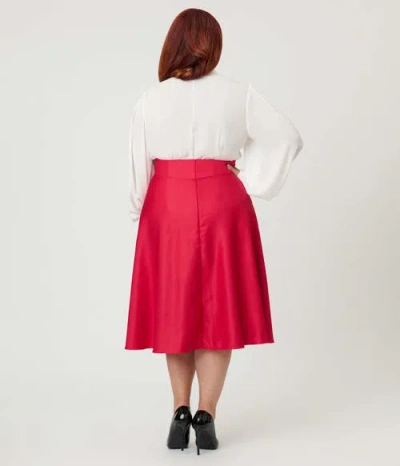 Unique Vintage Plus Size Retro Style High Waist Vivien Swing Skirt In Red