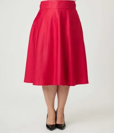 Unique Vintage Plus Size Retro Style High Waist Vivien Swing Skirt In Red