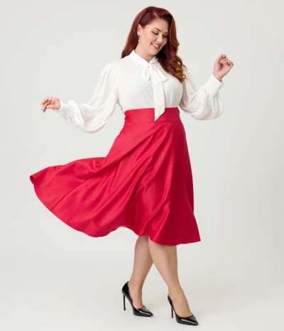 Unique Vintage Plus Size Retro Style High Waist Vivien Swing Skirt In Red