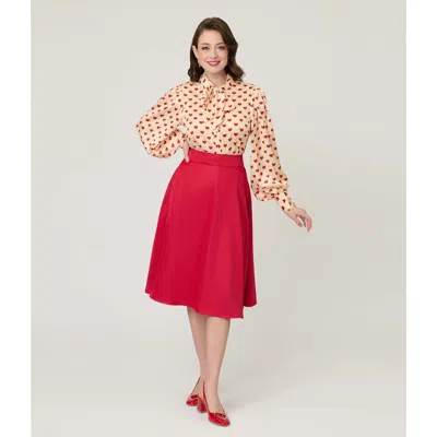 Unique Vintage Retro Style High Waist Vivien Swing Skirt In Pink