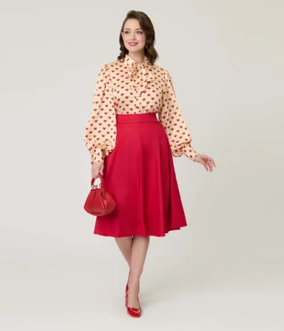 Unique Vintage Retro Style High Waist Vivien Swing Skirt In Pink