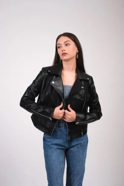 Furniq Uk Charlotte Leather Jacket In Black