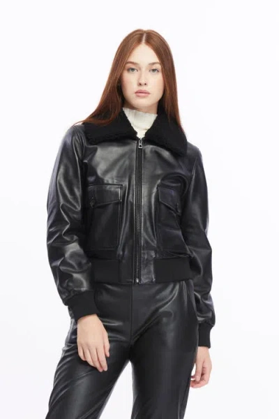 Furniq Uk Florence Leather Bomber Jacket In Black