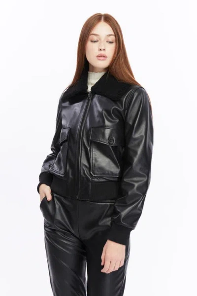 Furniq Uk Florence Leather Bomber Jacket In Black